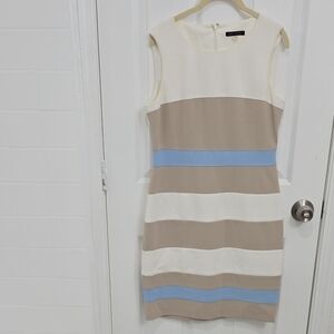 Tommy Hilfiger Striped Sleeveless Colorblock Dress - Cream, Tan & light Blue